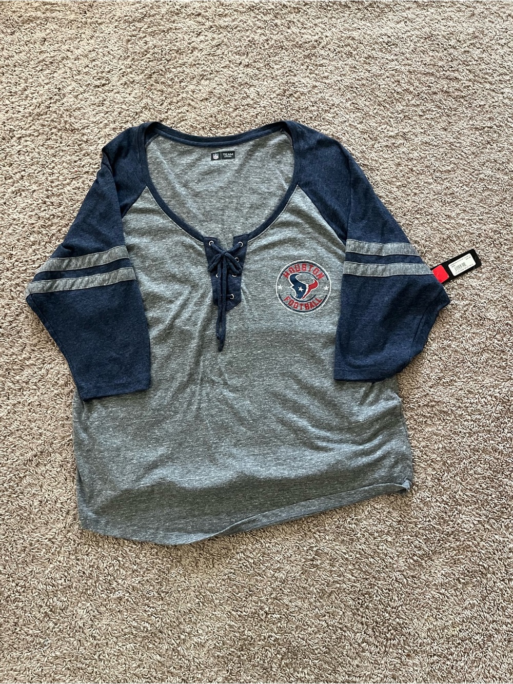 Houston Texans Women’s 4XL Quarter Sleeve Lace Up Shirt NFL Team Apparel NWT